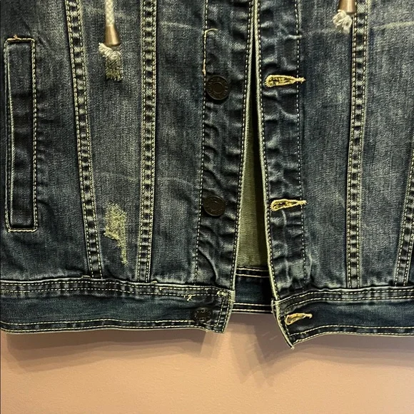 Victorious Blue Denim Vest with Removable Gray Hood - Picture 5 of 10